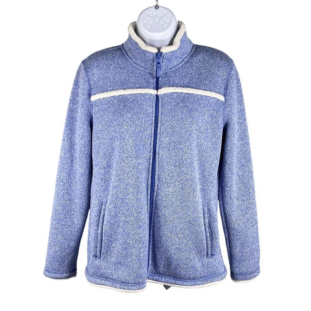 T By Talbots Womens S Sherpa Lined Full-Zip Jacket Blue Yoke Trim Zip Pockets